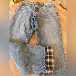 Old Navy Relaxed Straight Fit Blue Jeans with Plaid Cuffs-32x34 NWOT